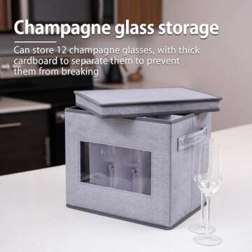 VENO Champagne Flutes Storage Box With Lid and Handles for Stemware Storage, Transport, Moving and P...