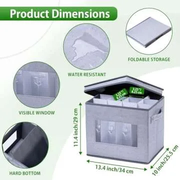 VENO Champagne Flutes Storage Box With Lid and Handles for Stemware Storage, Transport, Moving and Protection, Cardboard Dividers Included for 12 Glasswares