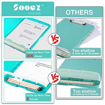 Sooez Clipboard with Storage, High Capacity Nursing Clipboards with Pen Holder, Heavy Duty Plastic Storage Clipboard with Low Profile Clip, Clipboard Folder, Teacher Must Haves, Office Supplies