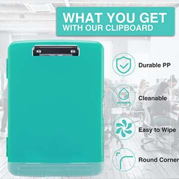 Sooez Clipboard with Storage, High Capacity Nursing Clipboards with Pen Holder, Heavy Duty Plastic Storage Clipboard with Low Profile Clip, Clipboard Folder, Teacher Must Haves, Office Supplies
