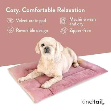 KindTail Dog Bed - Luxurious Velvet Crate Pad - Reversible and Machine Washable Kennel Mat for Dogs and Cats up to 25 lbs - Premium Materials for Cozy Sleeping - 25” x 19” x 1” (Pink, Medium)