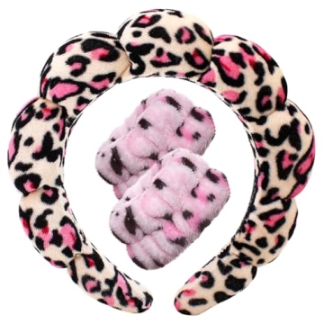 Spa Headbands for Washing Face Wristband Set Sponge Makeup Skincare Headband Wrist Towels Bubble Sof...