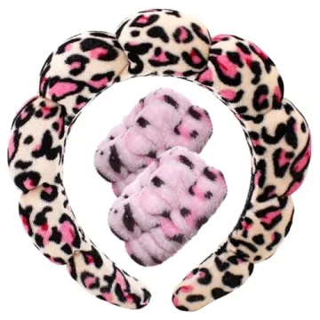 Spa Headbands for Washing Face Wristband Set Sponge Makeup Skincare Headband Wrist Towels Bubble Sof...
