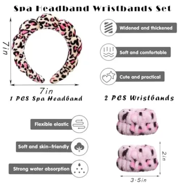Spa Headbands for Washing Face Wristband Set Sponge Makeup Skincare Headband Wrist Towels Bubble Soft Terry Towel Cloth Hairband for Women Puffy Headwear Non Slip Thick Thin Hair Headwear