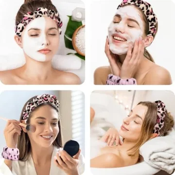 Spa Headbands for Washing Face Wristband Set Sponge Makeup Skincare Headband Wrist Towels Bubble Soft Terry Towel Cloth Hairband for Women Puffy Headwear Non Slip Thick Thin Hair Headwear