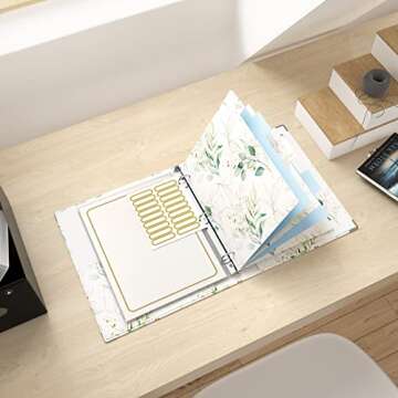 Rouidr 3 Ring Binder with clipboard, 1 inch 8.5 x 11 in Letter Size View Binders Organizer with Dividers Tabs & Clear Sleeves, School Supplies, Office Supplies, Leaves