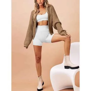 PRETTYGARDEN Womens Sweaters Fall 2024 Soft Long Sleeve Zip Up Crew Neck Classic Sweater Knit Cardigan (Khaki,Small)