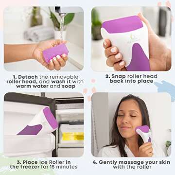 Pur Botanicals Purple Ice Roller for Face and Eyes Puffiness Relief - Therapeutic Frozen Cold Skinny Ice Roller for Face Massage - Beauty Skin Care Ice Roller Tools - Reduce Pain Migraine and Wrinkles