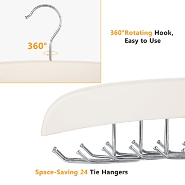 Jetec 24 Hooks Wooden Tie Rack Hanger for Closet