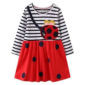 HILEELANG Toddler Girl Long Sleeve Dress Winter Christmas Red Dot Stripe Cotton Casual Winter Clothes Playwear Shirt Dresses 4T