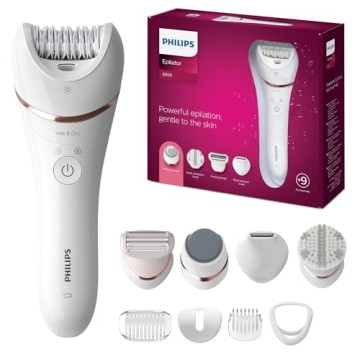 Philips Beauty Epilator Series 8000 5 in 1 Shaver for Women, Trimmer, Pedicure & Body Exfoliator + 9...