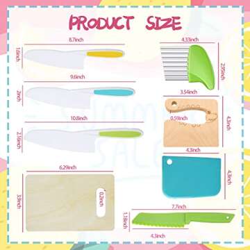 KOLODOGO 10 Pieces Wooden Kids Kitchen Knife Set, Include Wood Kids Knife Plastic Potato Slicers Coo...