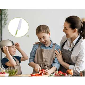 KOLODOGO 10 Pieces Wooden Kids Kitchen Knife Set, Include Wood Kids Knife Plastic Potato Slicers Cooking Knives Children's Safe Knifes Cake Scraper Kids Cute Rectangle Cutting Board