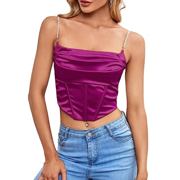 Umenlele Women's Satin Cowl Neck Asymmetrical Camisole Top