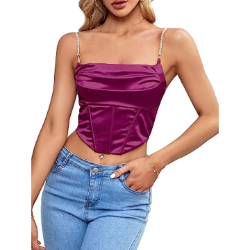 Umenlele Women's Satin Cowl Neck Asymmetrical Camisole Top