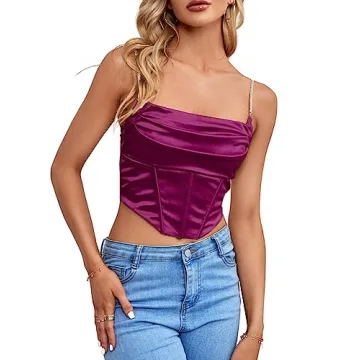 Umenlele Women's Satin Cowl Neck Asymmetrical Camisole Top