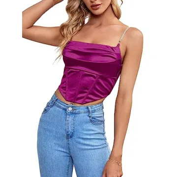 Umenlele Women's Satin Cowl Neck Asymmetrical Camisole Top