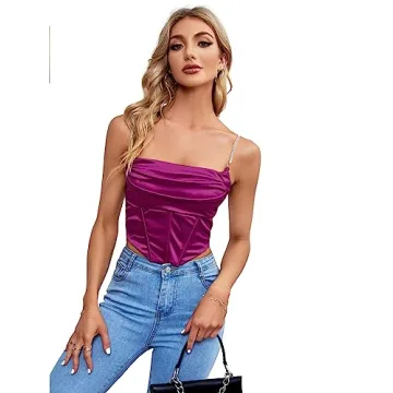 Umenlele Women's Satin Cowl Neck Asymmetrical Camisole Top