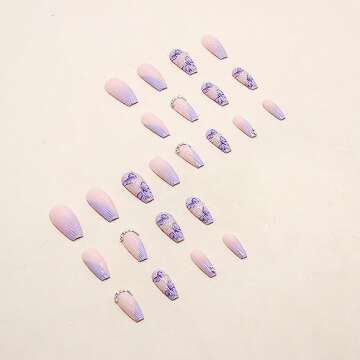 Stunning 24 Pcs Press on Nails with Rhinestones Design