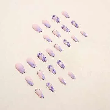 Stunning 24 Pcs Press on Nails with Rhinestones Design