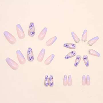 Stunning 24 Pcs Press on Nails with Rhinestones Design