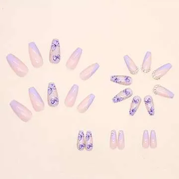 Stunning 24 Pcs Press on Nails with Rhinestones Design