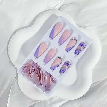 Stunning 24 Pcs Press on Nails with Rhinestones Design