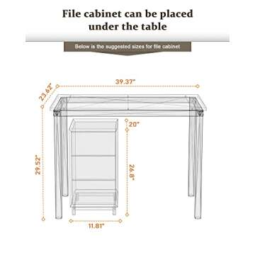 Teraves Computer Desk/Dining Table Office Desk Sturdy Writing Workstation for Home Office (39.37“, White)