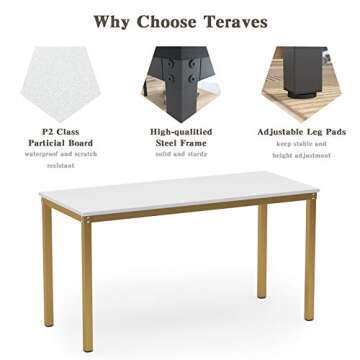 Teraves Computer Desk/Dining Table Office Desk Sturdy Writing Workstation for Home Office (39.37“, White)