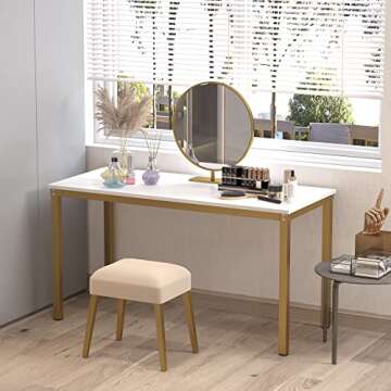 Teraves Computer Desk/Dining Table Office Desk Sturdy Writing Workstation for Home Office (39.37“, White)