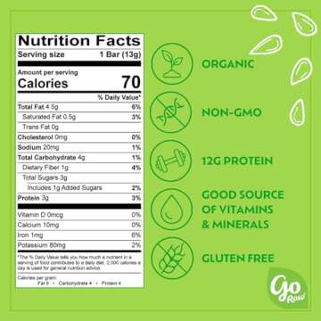 Go Raw Organic Sprouted Pumpkin Seed Bars, 10 Count, Sea Salted, Keto, Superfood