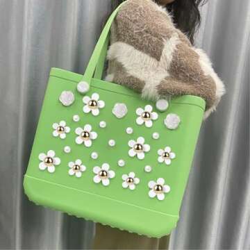 Mity rain 25PCS Flower Charms for Bogg Bag Accessories, Decoration Accessories for Bogg Bag Original All Models, Charms Compatible with Simply Southern Totes, Insert for Beach Tote Bag (A-)