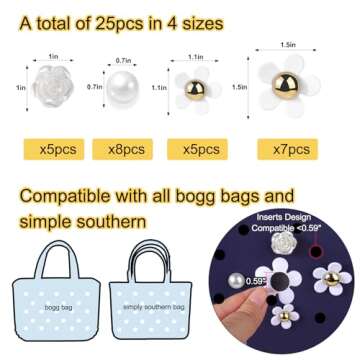Mity rain 25PCS Flower Charms for Bogg Bag Accessories, Decoration Accessories for Bogg Bag Original All Models, Charms Compatible with Simply Southern Totes, Insert for Beach Tote Bag (A-)
