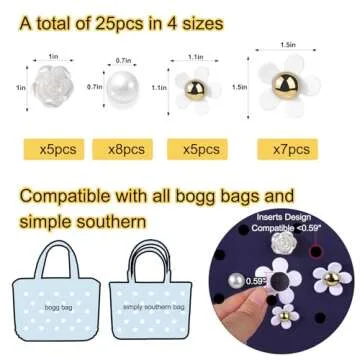 Mity rain 25PCS Flower Charms for Bogg Bag Accessories, Decoration Accessories for Bogg Bag Original All Models, Charms Compatible with Simply Southern Totes, Insert for Beach Tote Bag (A-)