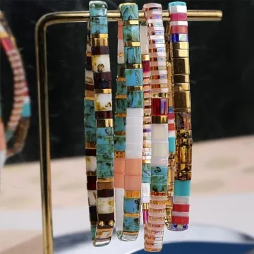 Sonateomber Colorful Flat Beaded Stretch Bracelet Gift