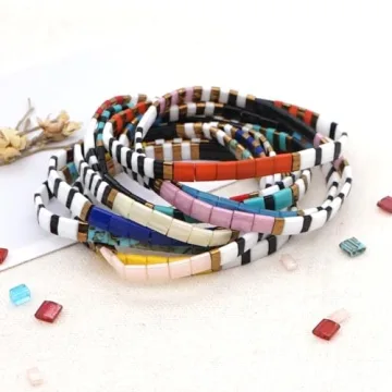 Sonateomber Colorful Flat Beaded Stretch Bracelet Gift