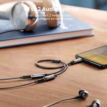 UGREEN Headphone Splitter 3.5mm Audio Stereo Y Splitter Aux Extension Cable Male to Female Dual Head...
