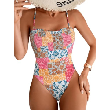 WDIRARA Women's Floral Smocked One-Piece Swimsuit Beachwear