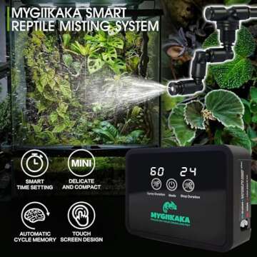 Reptile Smart Mister, Reptile Humidifiers Misting System Automatic with Timer, Terrariums Humidifier with 360°Adjustable Misting Nozzles, Spray Kit for Rainforest Plants Amphibian