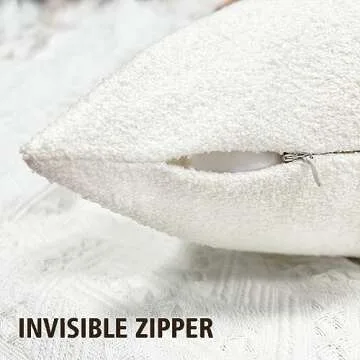 WOKANI White Textured Boucle Throw Pillow Covers 16x16 Decorative Decorations Neutral Accent Cushion Cases Home Decor Square for Couch Living Room Bedroom Sofa,Set of 2 Cream Ivory