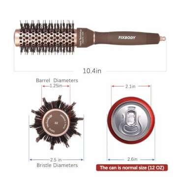 FIXBODY Round Hair Brush with Boar Bristles, Nano Thermal Ceramic, Ionic Tech and Anti-Static, Rolle...