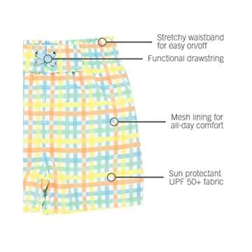 RUGGEDBUTTS Boys UPF50+ Sun Protection Gingham Swim Trunks - Summertime, 8