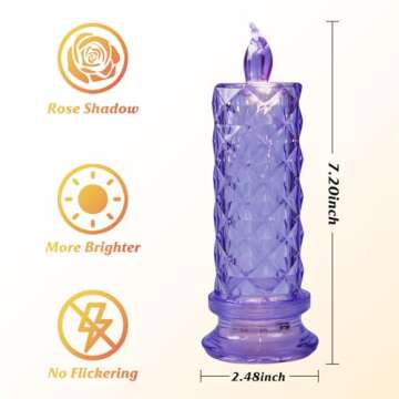 SupBri LED Candles, 4Pack Battery Operated Candles with Rose Light Halo, Romantic Flameless Pillar Candles for Valentines Halloween Decorations(Purple, D 2.5" x H 7.2")