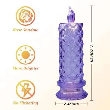 SupBri LED Candles, 4Pack Battery Operated Candles with Rose Light Halo, Romantic Flameless Pillar Candles for Valentines Halloween Decorations(Purple, D 2.5" x H 7.2")
