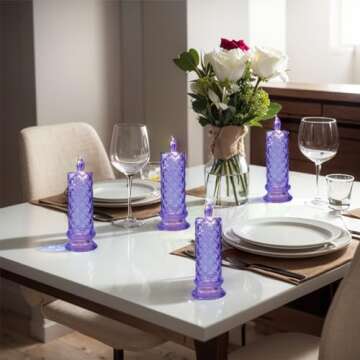 SupBri LED Candles, 4Pack Battery Operated Candles with Rose Light Halo, Romantic Flameless Pillar Candles for Valentines Halloween Decorations(Purple, D 2.5" x H 7.2")