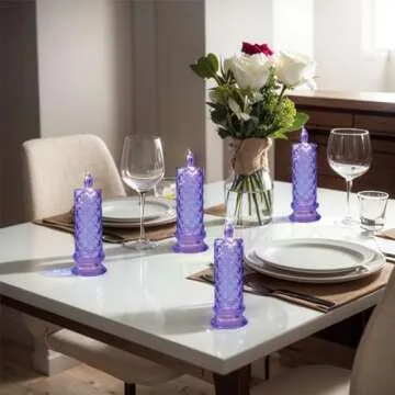 SupBri LED Candles, 4Pack Battery Operated Candles with Rose Light Halo, Romantic Flameless Pillar Candles for Valentines Halloween Decorations(Purple, D 2.5" x H 7.2")