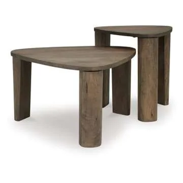 Signature Design by Ashley Reidport Farmhouse Nesting Accent Coffee Table with Tapered Legs, Set of 2, Dark Brown