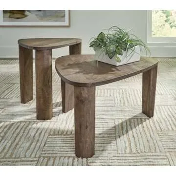 Signature Design by Ashley Reidport Farmhouse Nesting Accent Coffee Table with Tapered Legs, Set of 2, Dark Brown