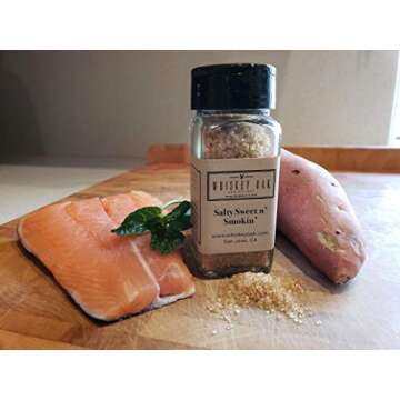 Whiskey Oak Salty Sweet n' Smokin' - 3.00 oz Kosher Salt and Raw Sugar Naturally Smoked using Oak Whiskey Barrels, Whiskey Oak Seasonings