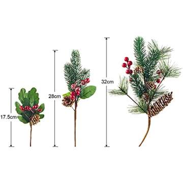 Yixiang 12Pack Artificial Christmas Picks Assorted Red Berry Picks Stems Faux Pine Picks Spray with ...